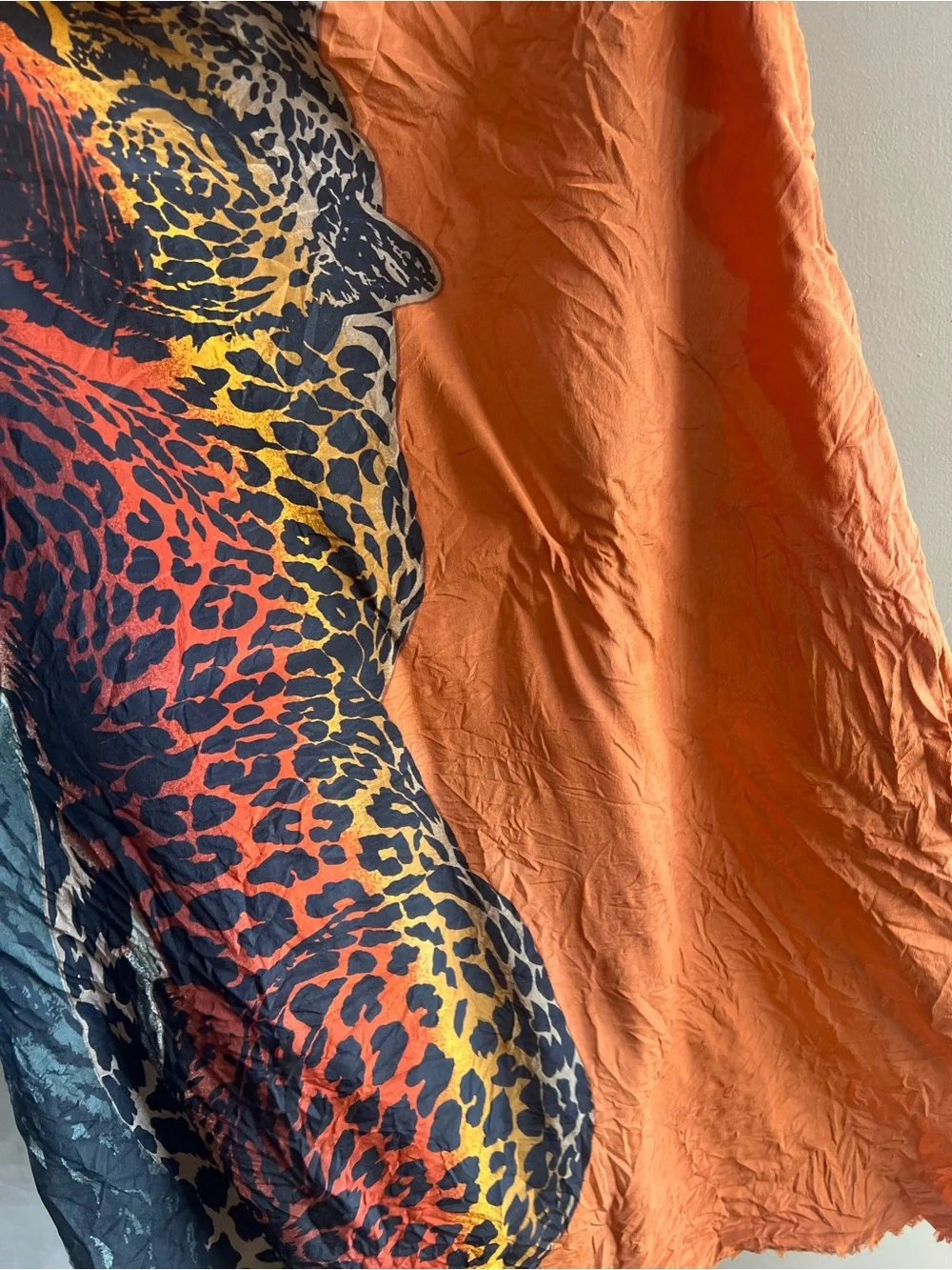 Vintage Gant Gaither Leopard Prin Scarf with Orange & Black Colorblocks